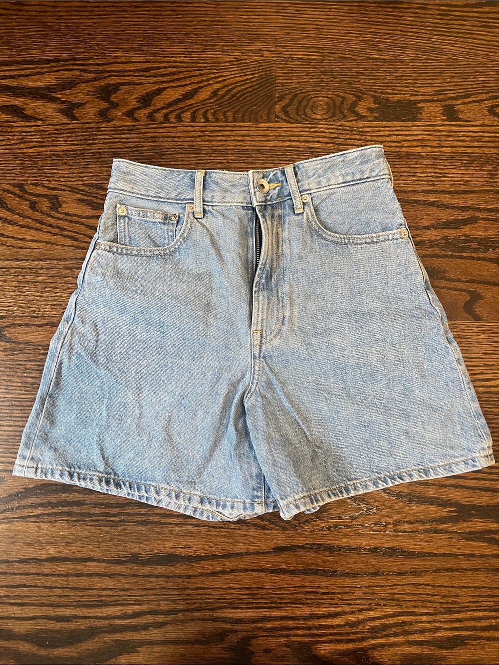Everlane Washed Light Blue High-Waist Denim Shorts